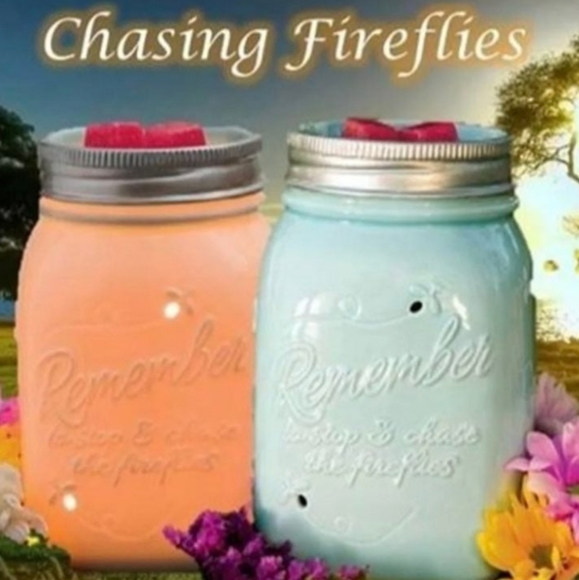 Scentsy Mason Jar Chasing Fireflies Full-Size Wax Warmer Light Blue Farmhouse - Picture 1 of 4